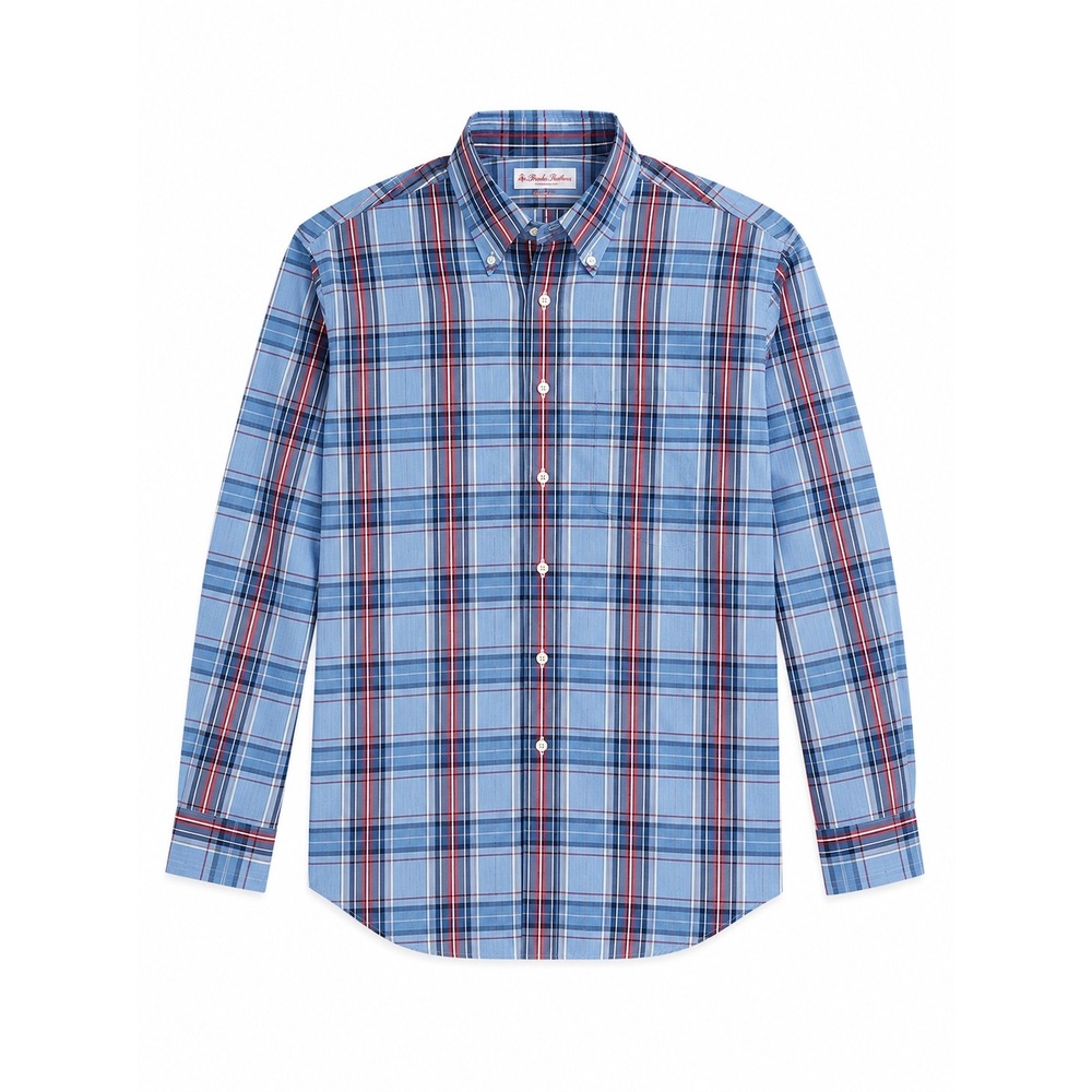 Brooks Brother Madison Fit Non-Iron Supima Cotton Plaid Button Down Shirt Blue S